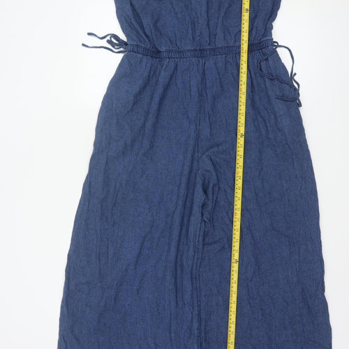 Marks and Spencer Women Blue Linen Blend Sleeveless Jumpsuit Size 12 Regular