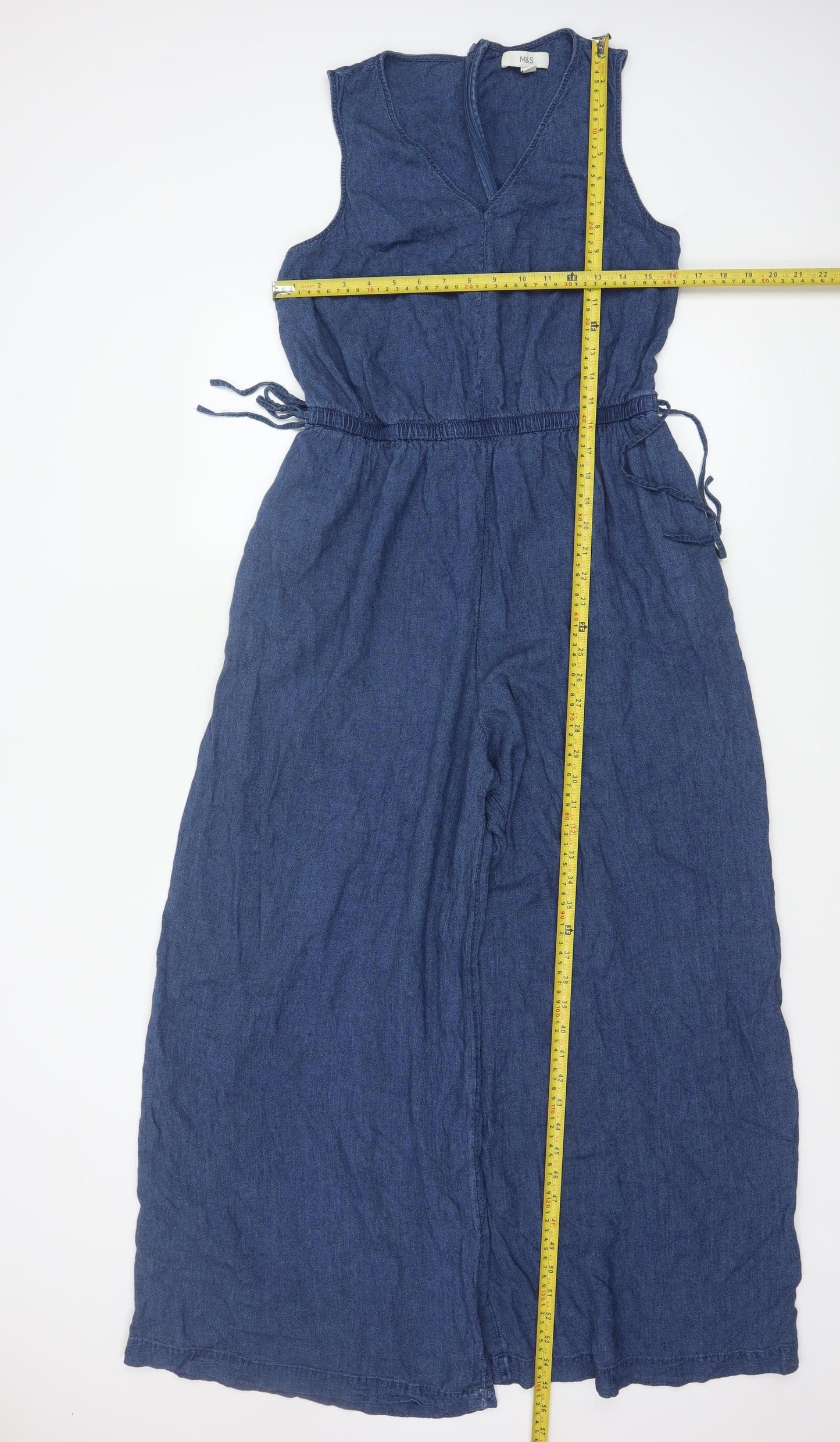 Marks and Spencer Women Blue Linen Blend Sleeveless Jumpsuit Size 12 Regular