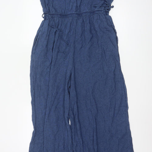 Marks and Spencer Women Blue Linen Blend Sleeveless Jumpsuit Size 12 Regular