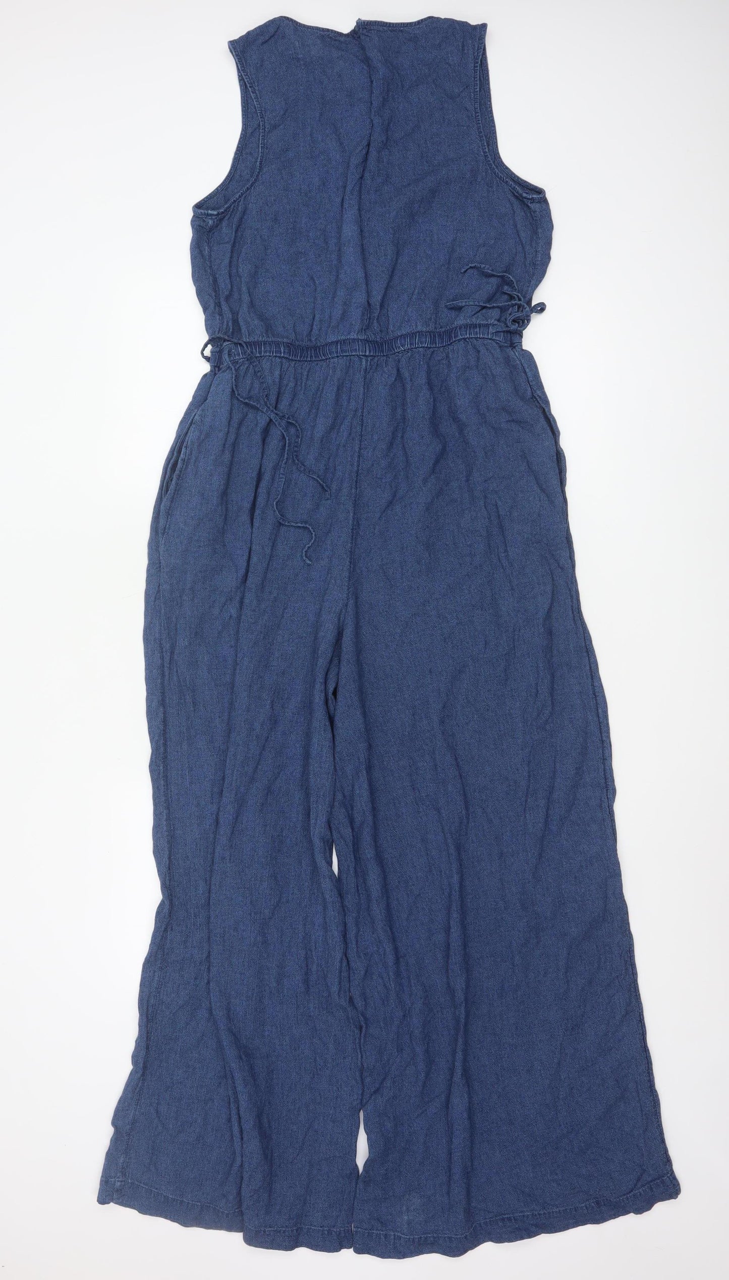 Marks and Spencer Women Blue Linen Blend Sleeveless Jumpsuit Size 12 Regular