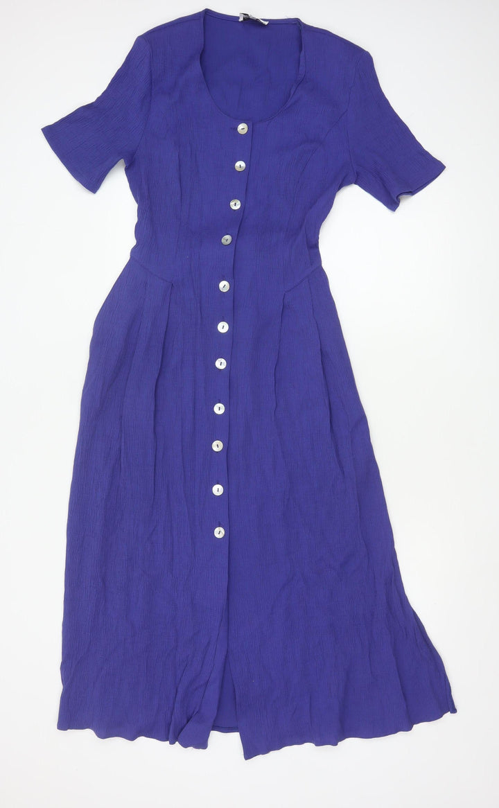 Steilmann Women's Blue Midi Fit & Flare Button Dress Size 12