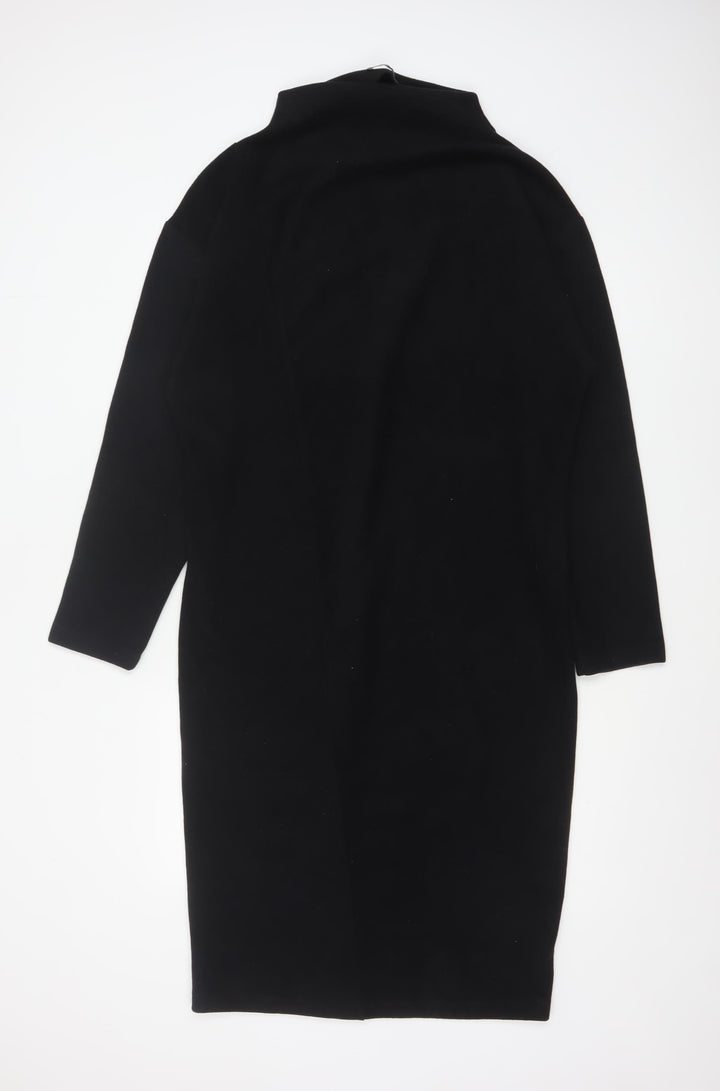 Zara Women Black Size 14 High Neck Long Sleeve Sheath Dress