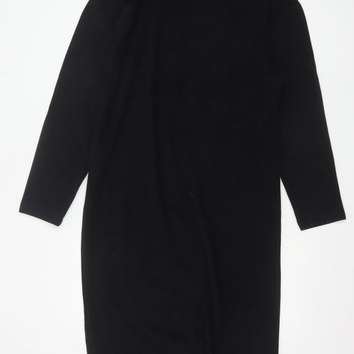 Zara Women Black Size 14 High Neck Long Sleeve Sheath Dress