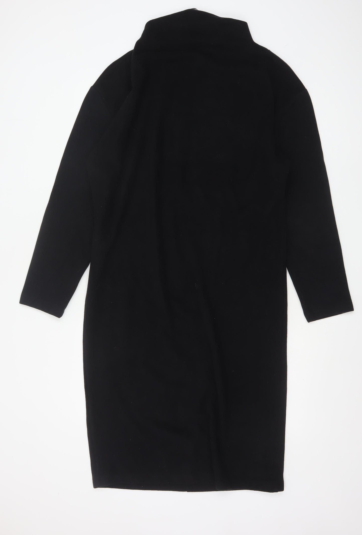 Zara Women Black Size 14 High Neck Long Sleeve Sheath Dress