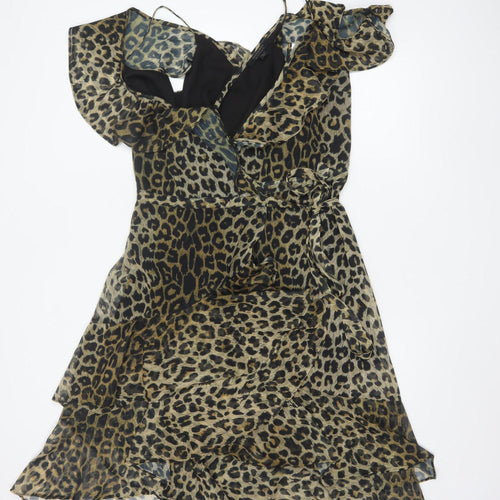 AllSaints Womens Leopard Brown Midi Wrap Dress Size 10
