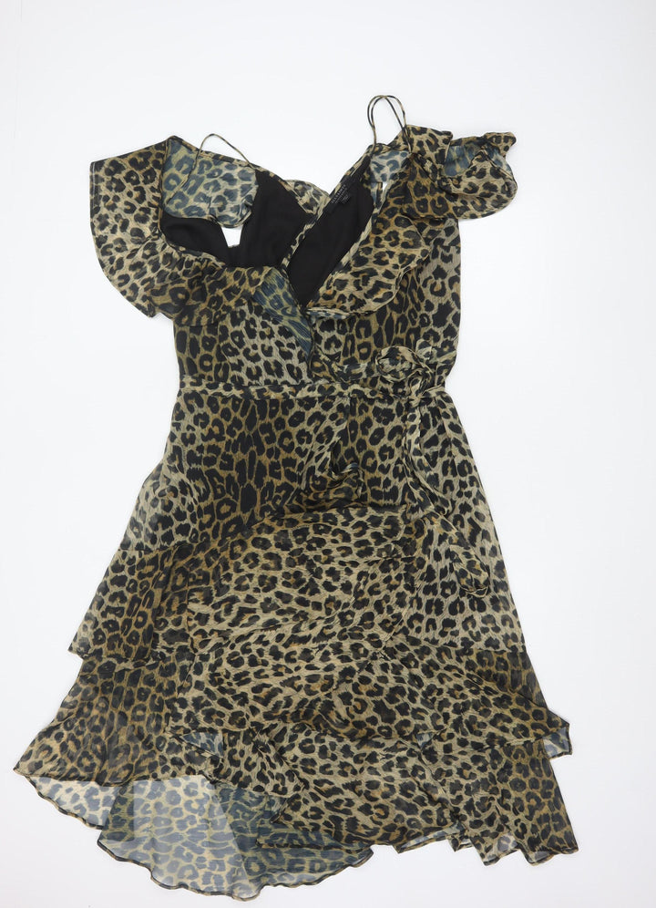 AllSaints Womens Leopard Brown Midi Wrap Dress Size 10