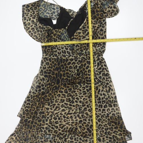 AllSaints Womens Leopard Brown Midi Wrap Dress Size 10