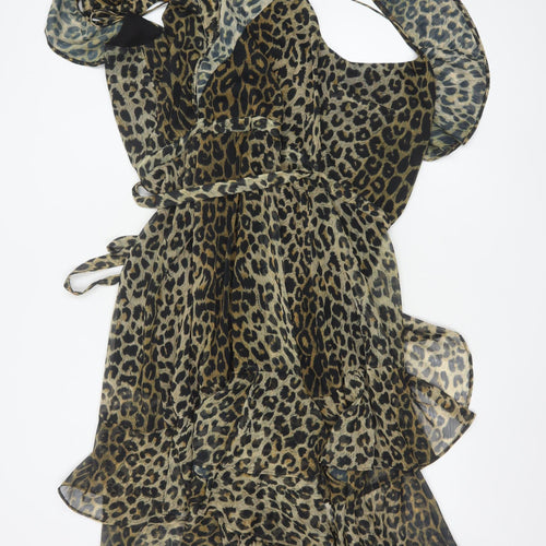 AllSaints Womens Leopard Brown Midi Wrap Dress Size 10