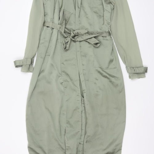 Women's Green Long Wrap Dress Belted Polyester Size 8