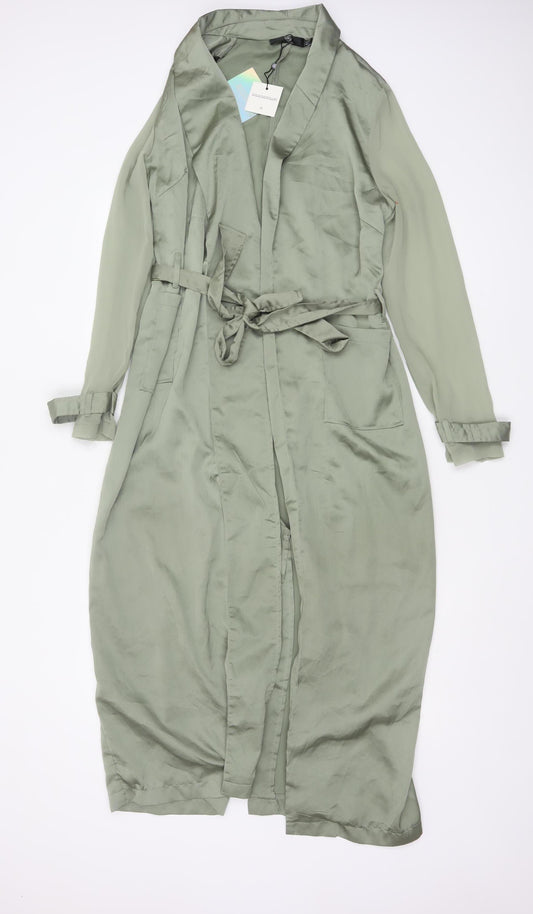 Front view of Women's Green Long Wrap Dress Belted Polyester, size 8