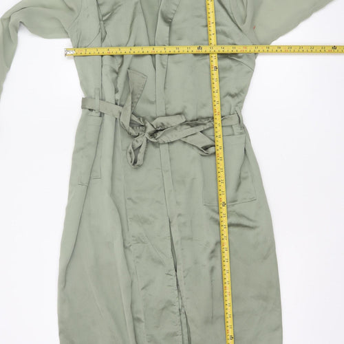Women's Green Long Wrap Dress Belted Polyester Size 8