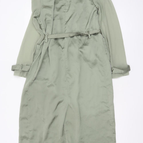 Women's Green Long Wrap Dress Belted Polyester Size 8