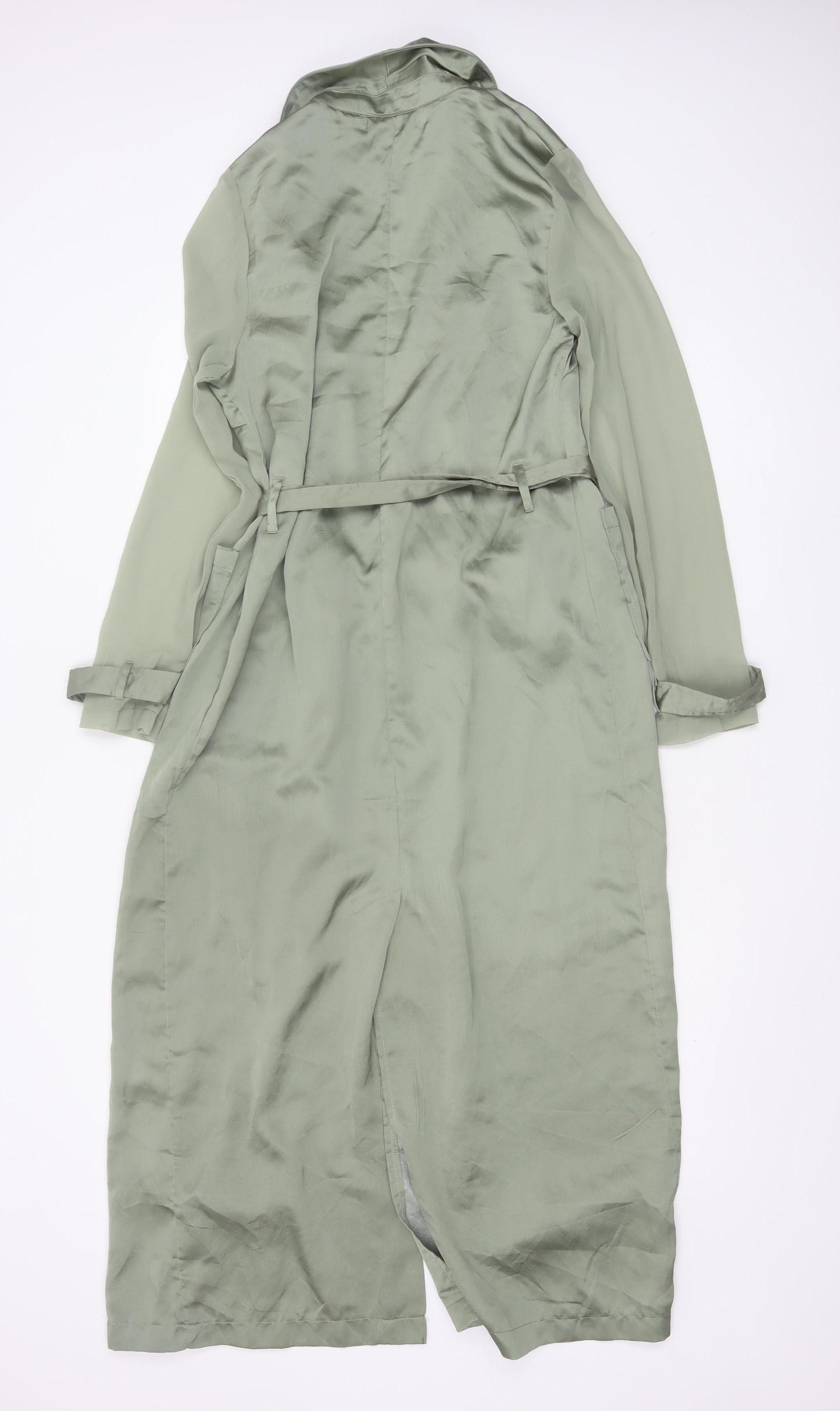 Women's Green Long Wrap Dress Belted Polyester Size 8