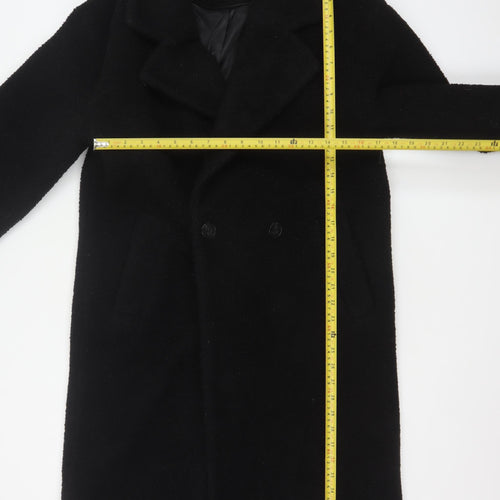 Primark Women’s Black Long Overcoat Size 10 Classic Buttoned Polyester