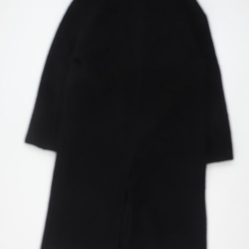 Primark Women’s Black Long Overcoat Size 10 Classic Buttoned Polyester