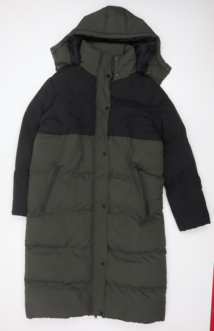 Brave Soul Women's Green Long Puffer Coat Size 12 Hooded