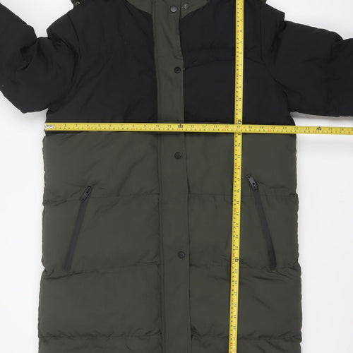 Brave Soul Women's Green Long Puffer Coat Size 12 Hooded