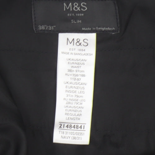 Marks and Spencer Men's Navy Slim Fit Chino Trousers 38x31