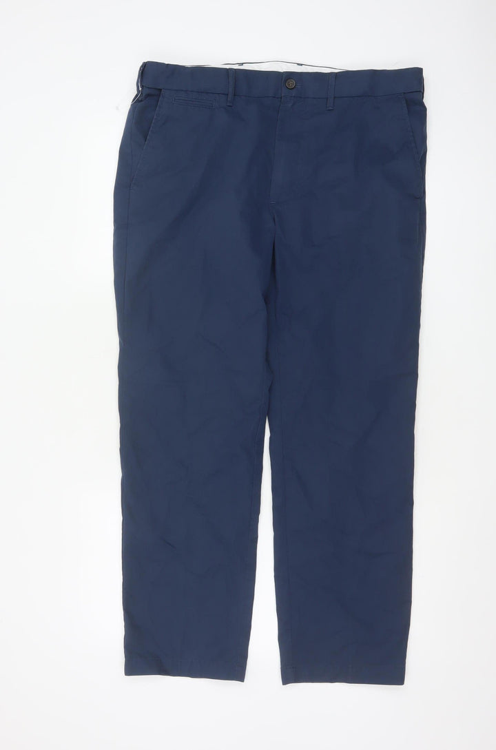 Marks and Spencer Men's Blue Regular Fit Chino Trousers Size 36