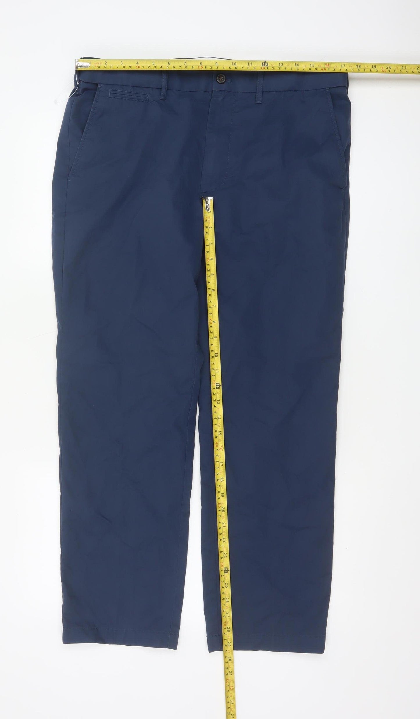 Marks and Spencer Men's Blue Regular Fit Chino Trousers Size 36