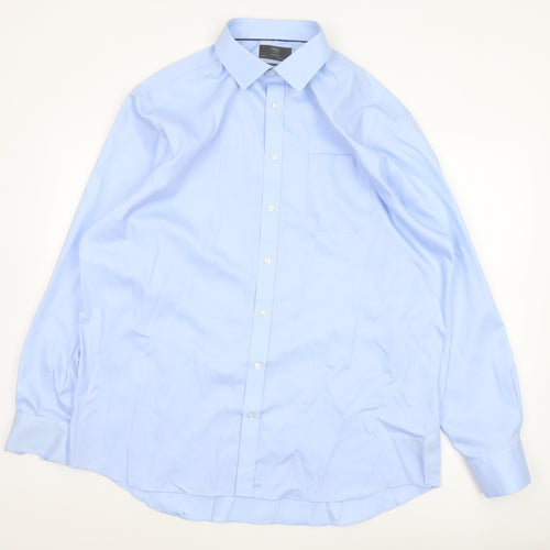Marks and Spencer Men’s Blue 17.5in Regular Fit Pure Cotton Non-Iron Formal Shirt
