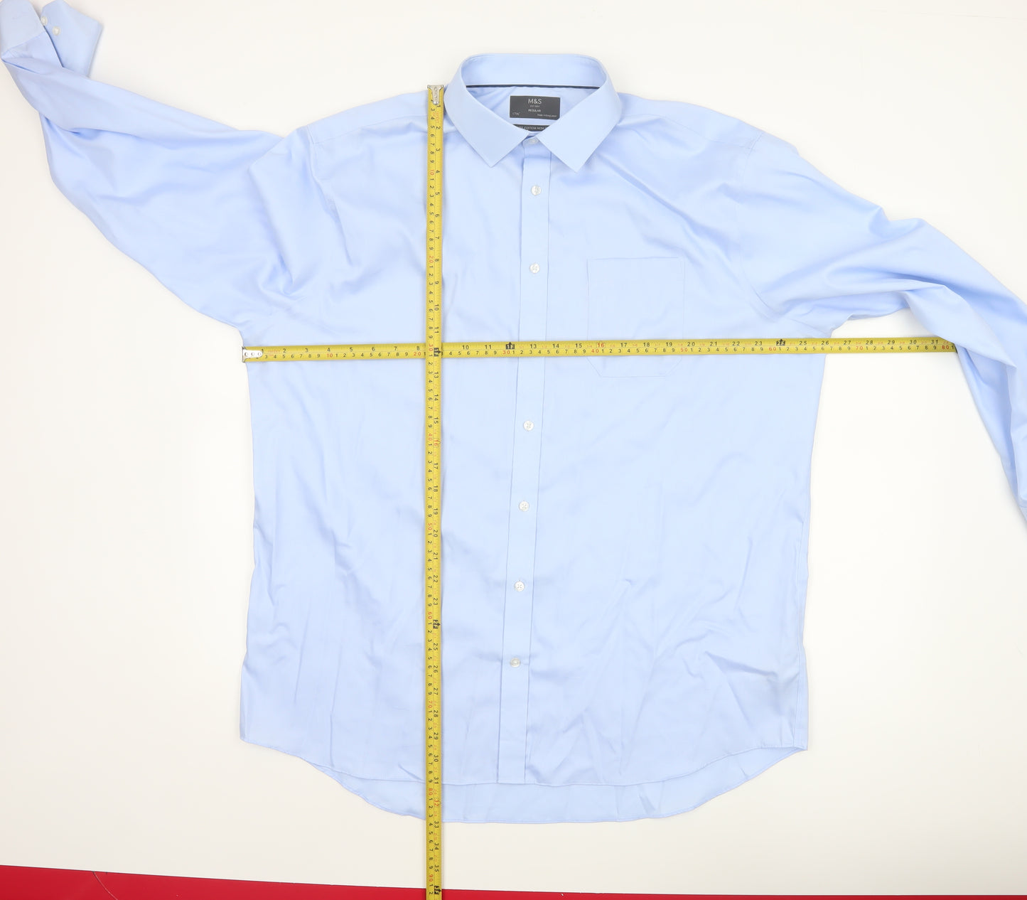 Marks and Spencer Men’s Blue 17.5in Regular Fit Pure Cotton Non-Iron Formal Shirt