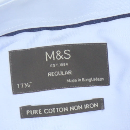 Marks and Spencer Men’s Blue 17.5in Regular Fit Pure Cotton Non-Iron Formal Shirt