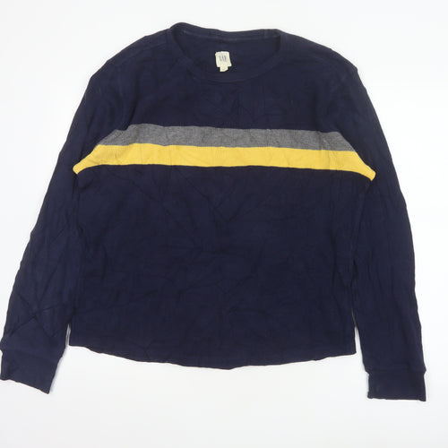 GAP Men's Blue Long Sleeve Colourblock Cotton Top Size L