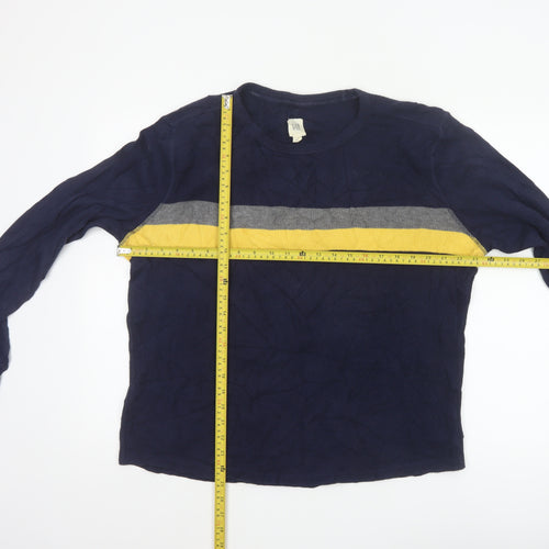 GAP Men's Blue Long Sleeve Colourblock Cotton Top Size L