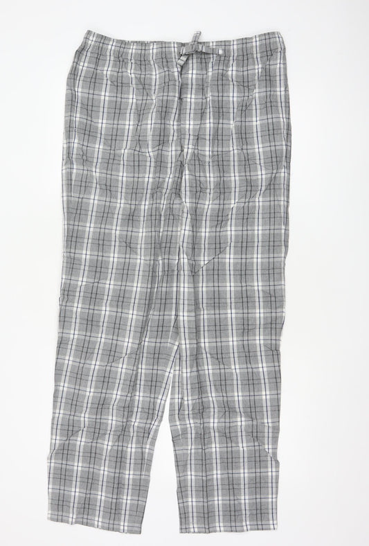 Marks and Spencer Men's Grey Check Cotton Pyjama Pants Size L