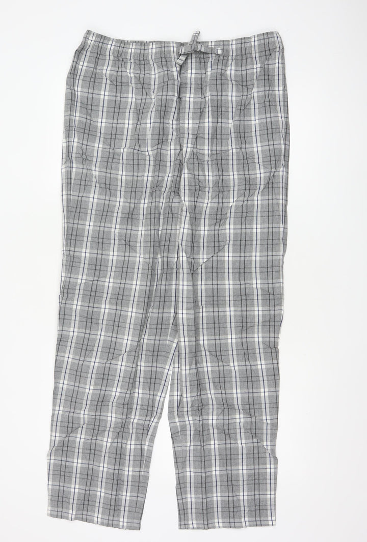Marks and Spencer Men's Grey Check Cotton Pyjama Pants Size L
