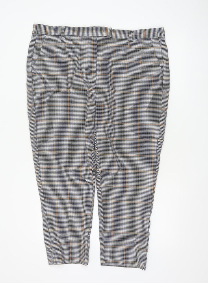 Marks and Spencer Womens Blue Check Chino Trousers Size 20 Short Stretch