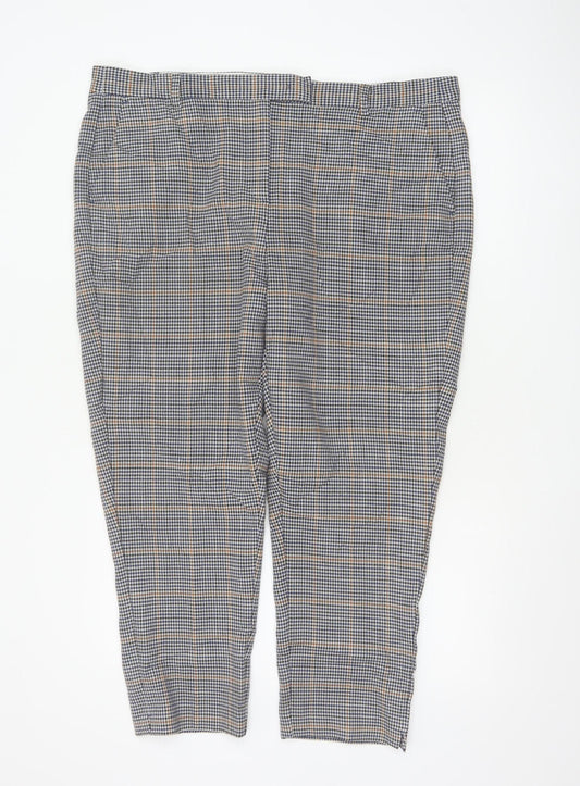 Marks and Spencer Womens Blue Check Chino Trousers Size 20 Short Stretch