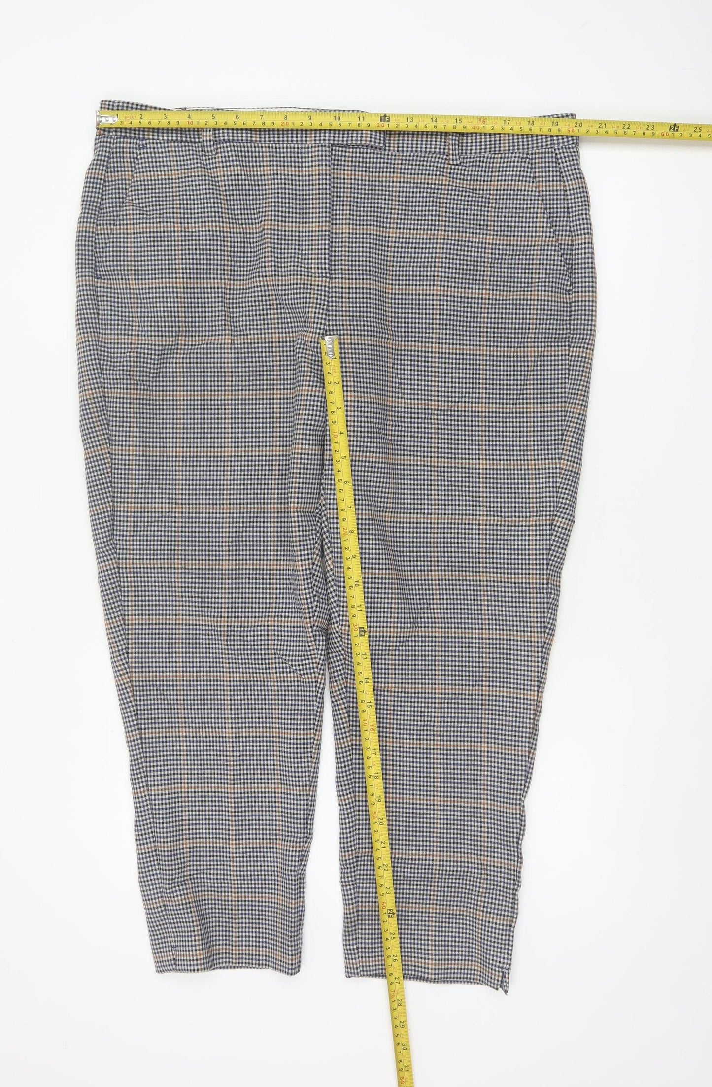 Marks and Spencer Womens Blue Check Chino Trousers Size 20 Short Stretch