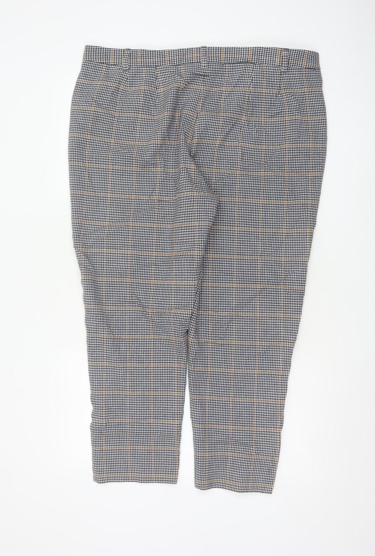 Marks and Spencer Womens Blue Check Chino Trousers Size 20 Short Stretch