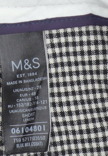 Marks and Spencer Womens Blue Check Chino Trousers Size 20 Short Stretch