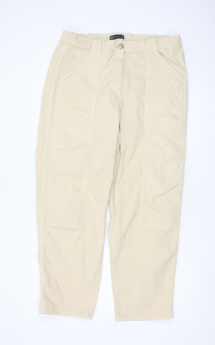 Marks and Spencer Women Beige Cargo Trousers Size 18 Regular Cotton