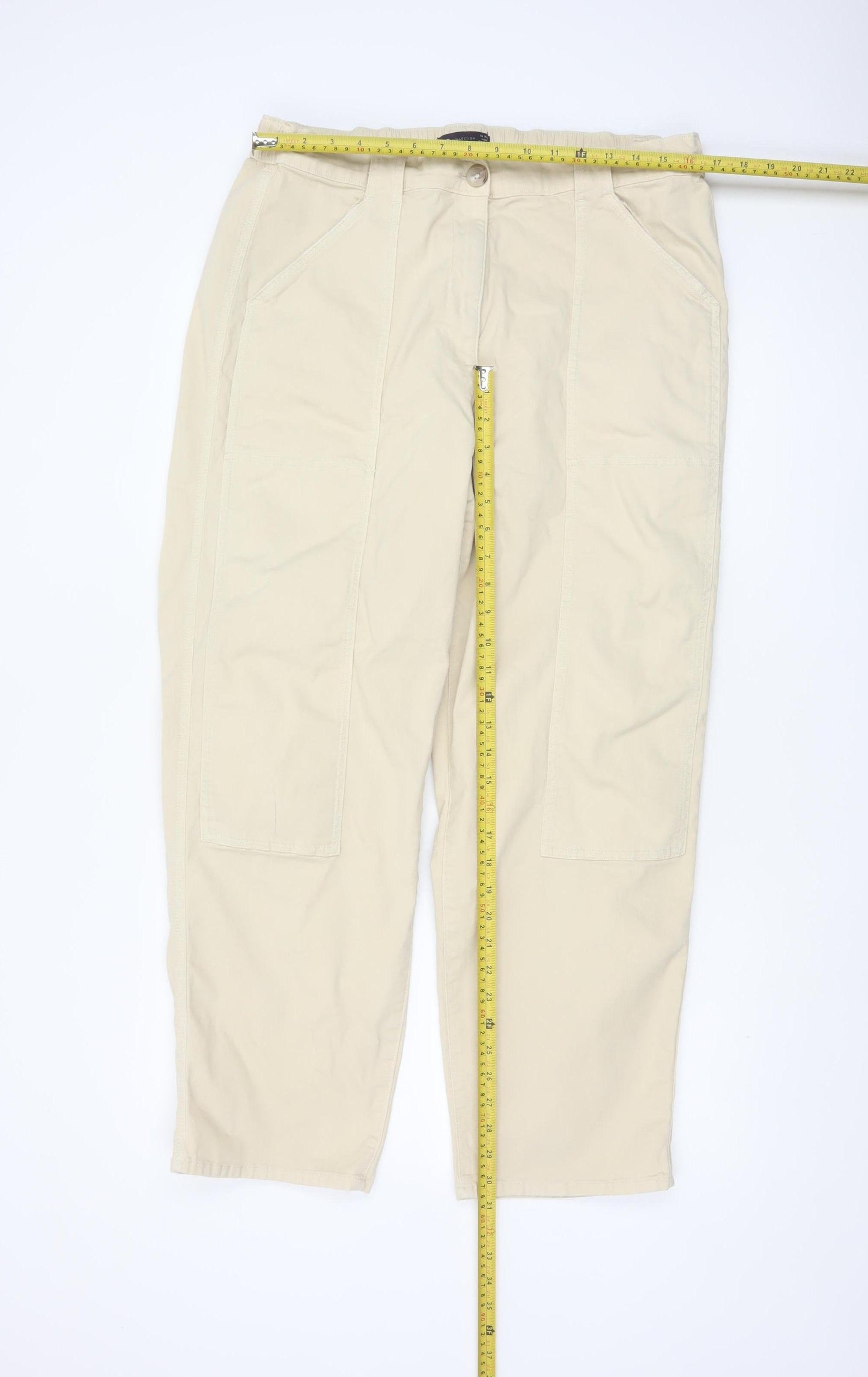 Marks and Spencer Women Beige Cargo Trousers Size 18 Regular Cotton