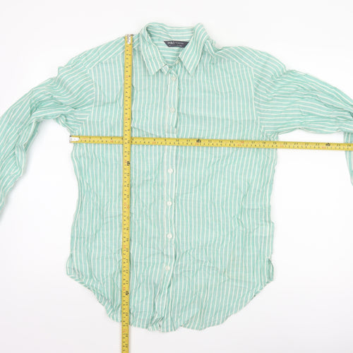 Marks and Spencer Women’s Green Striped Cotton Long Sleeve Button-Up Shirt Size 8