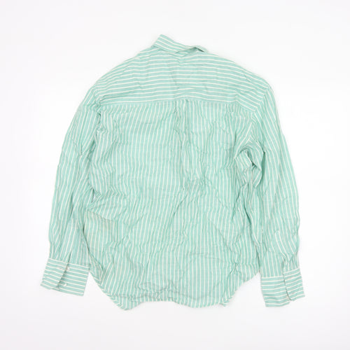 Marks and Spencer Women’s Green Striped Cotton Long Sleeve Button-Up Shirt Size 8