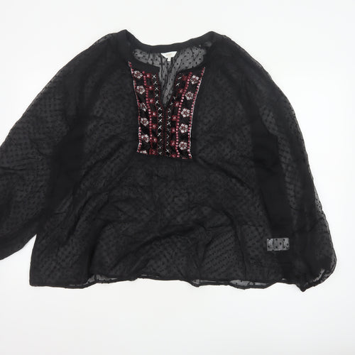 Cotton Traders Women’s Black Embroidered Bohemian Chiffon Blouse Size 20