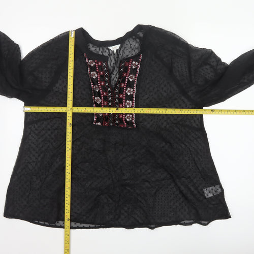Cotton Traders Women’s Black Embroidered Bohemian Chiffon Blouse Size 20