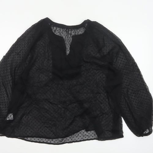 Cotton Traders Women’s Black Embroidered Bohemian Chiffon Blouse Size 20