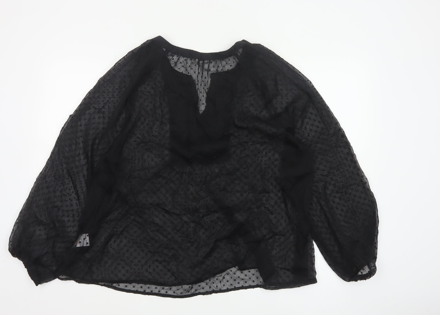 Cotton Traders Women’s Black Embroidered Bohemian Chiffon Blouse Size 20