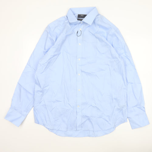 Marks and Spencer Men's Blue 17 Inch Regular Fit Non-Iron Dress Shirt