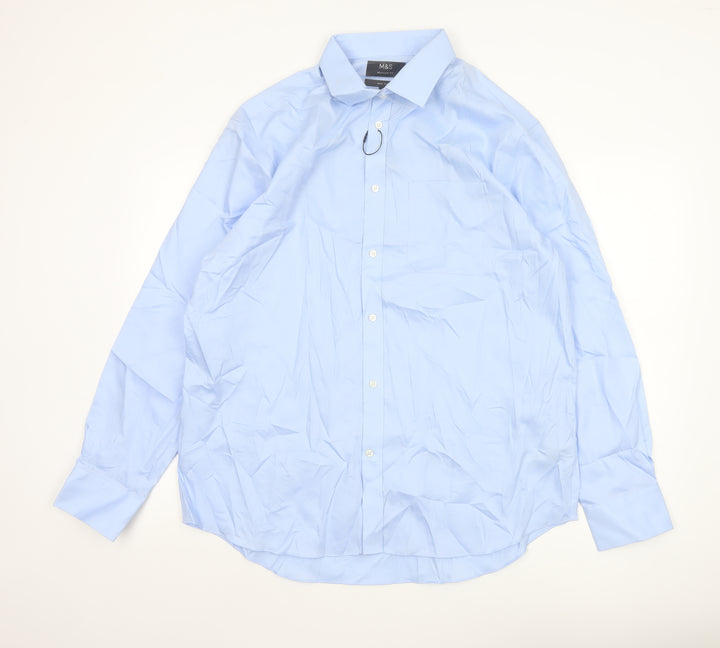 Marks and Spencer Men's Blue 17 Inch Regular Fit Non-Iron Dress Shirt