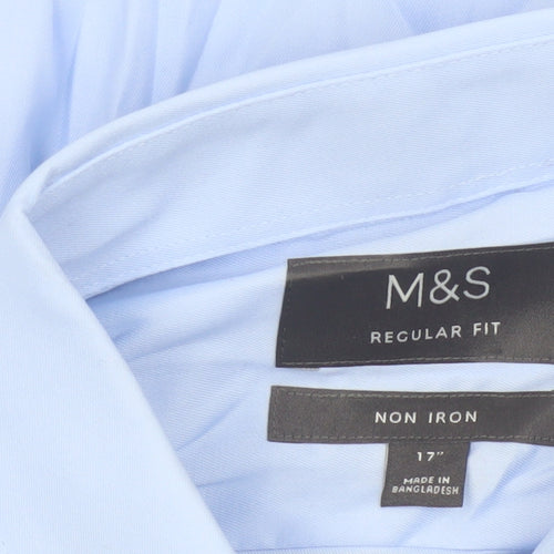 Marks and Spencer Men's Blue 17 Inch Regular Fit Non-Iron Dress Shirt