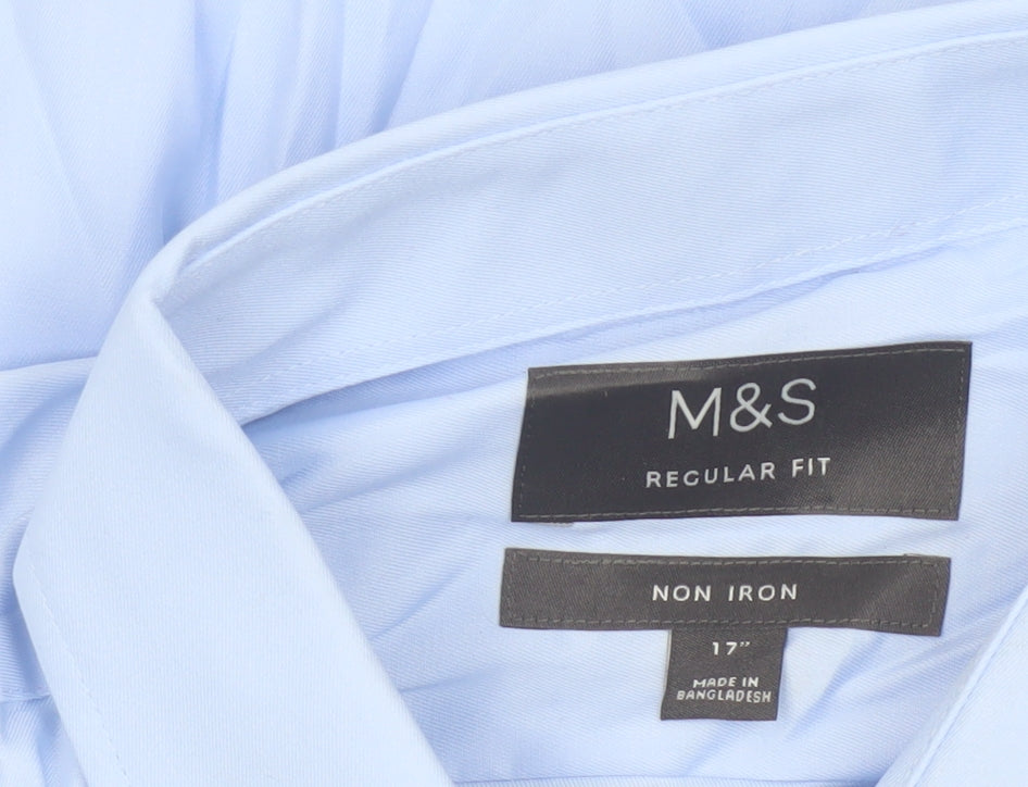 Marks and Spencer Men's Blue 17 Inch Regular Fit Non-Iron Dress Shirt