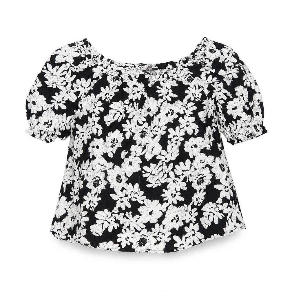 Front view of Marks & Spencer Women's Black Floral Tunic Blouse, size 10
