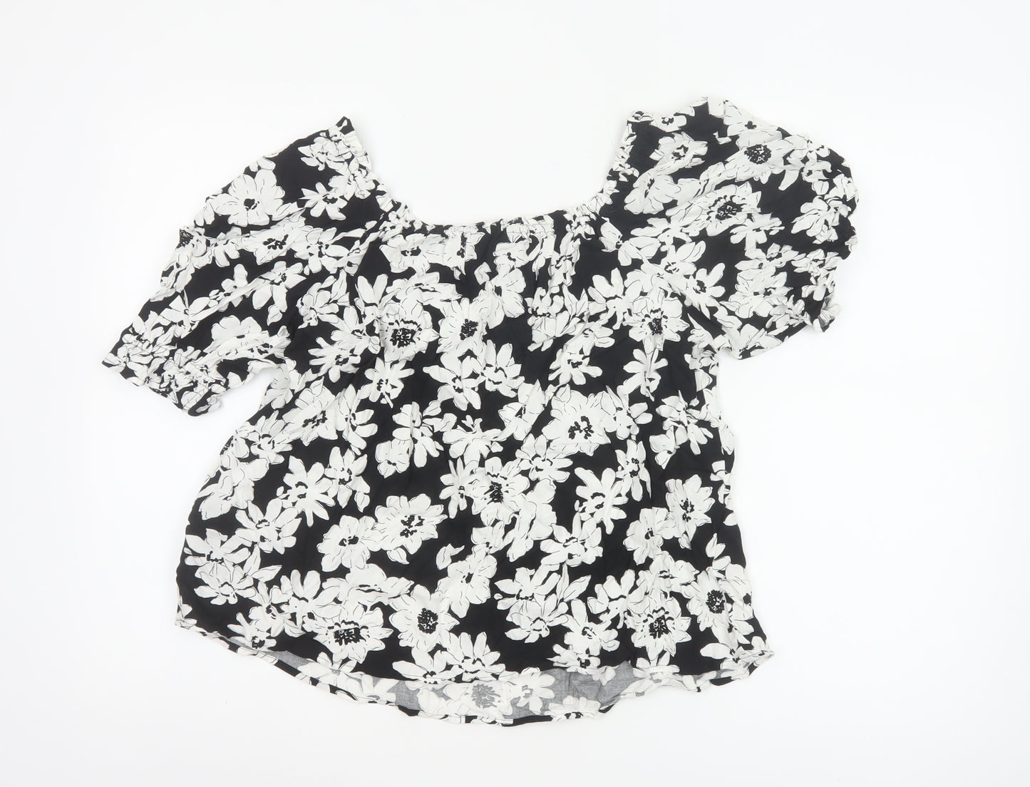 Marks and Spencer Women's Black Floral Tunic Blouse Size 10